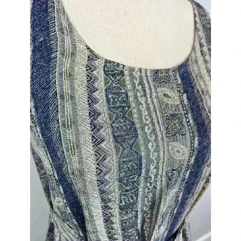 Vtg 90's Y2K Karizma Maxi Dress Abstract Print Tie Sleeveless Art Women's M - Picture 3 of 12